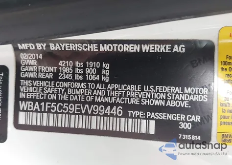 2014 BMW 228I из США, поврежденный, VIN WBA1F5C59EVV99446